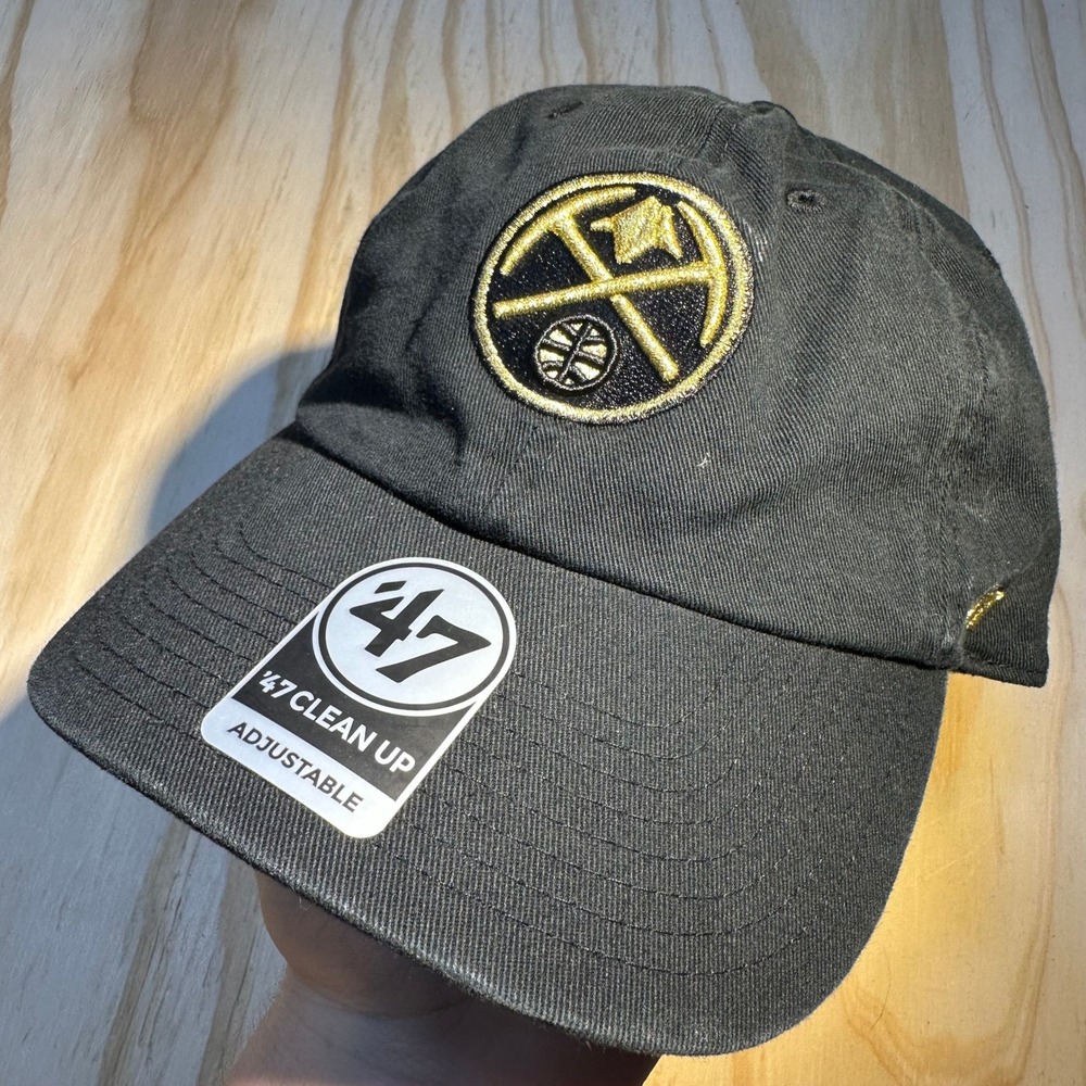 47 Brand Denver Nuggets NBA Clean Up Hat Black Gold Adjustable Cap OSFA NEW